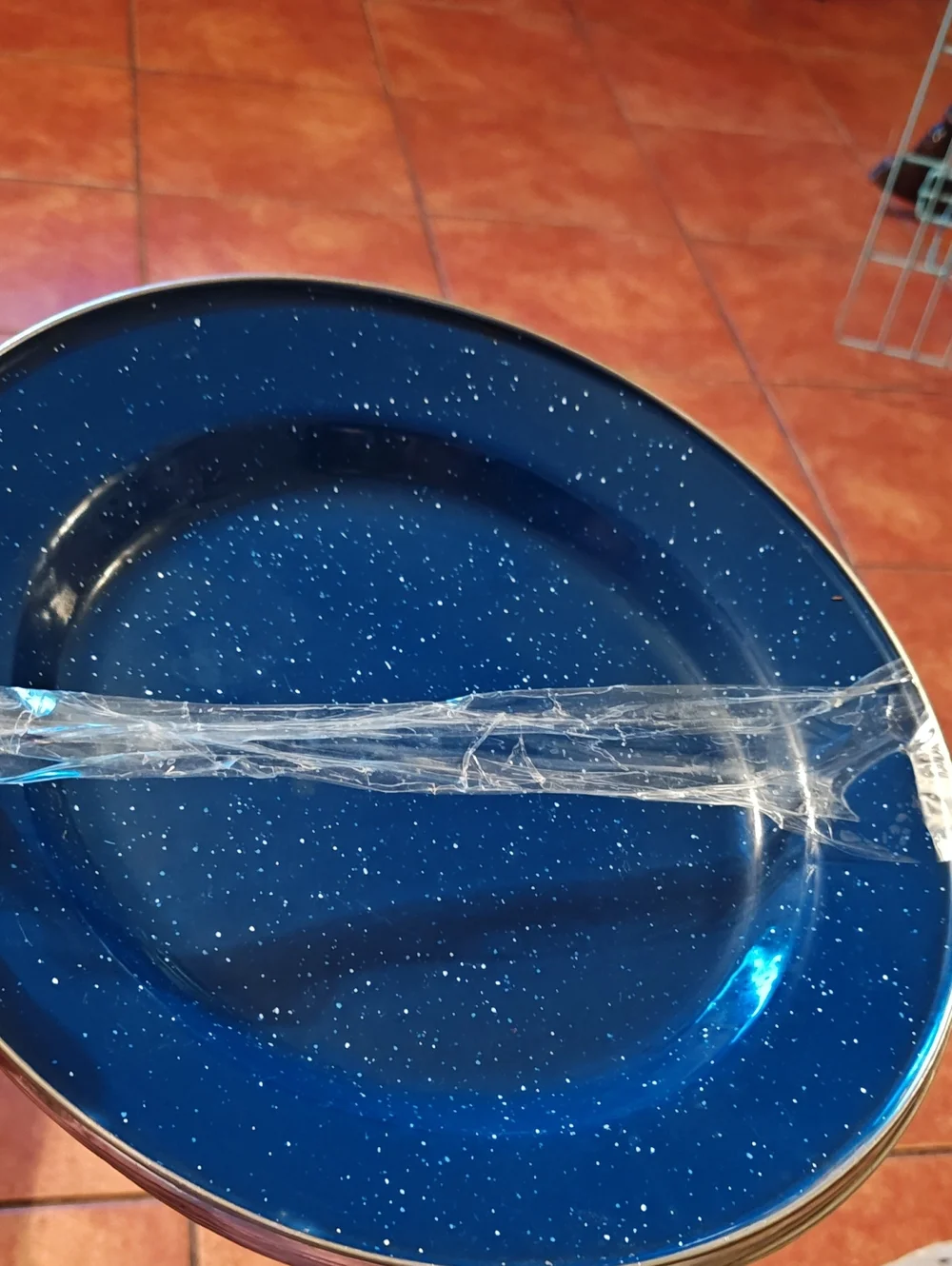 7 Blue Speckled Enamel Dinner Plate - Durable Home Dining